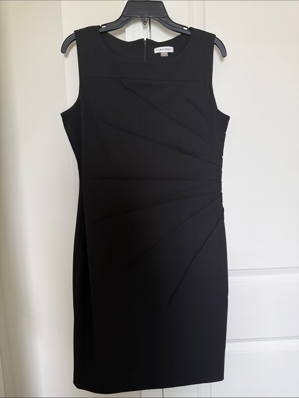 Calvin Klein Black Sleeveless Sheath Dress with Radiating Seams